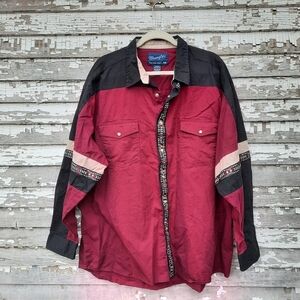 Wrangler Red and Black Casual Button Down Shirt